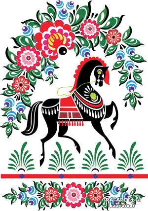 Russisches Motiv mit Pferd 1 (Tiere zeichnen Schablonen)