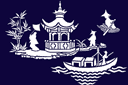 Schablonen mit östlich Motiven - Szene mit Pagode und Boot