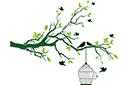 Schablonen für Bäume zeichnen - Zweig mit Vögel
