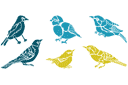 Tiere zeichnen Schablonen - Sechs kleine Vögel