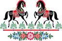Tiere zeichnen Schablonen - Russisches Motiv mit Pferde 7