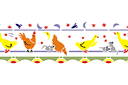 Schablonen für die Bordüre mit Tieren - Abend in Hühnerstall