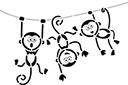 Schablonen für die Raumdekor des Kindes - lebendigen Wald - Drei lustige Affen
