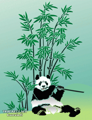 Panda mit Bambus 1 (Schablonen des Blätter und Gras Design)