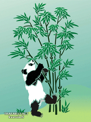 Panda mit Bambus 2 (Schablonen des Blätter und Gras Design)