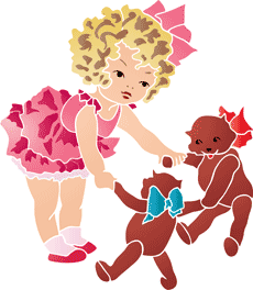 Mädchen mit seinen Puppen - Schablone für die Dekoration