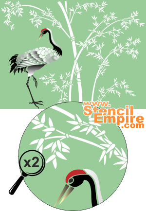 Reiher und Bambuszweigen (Tiere zeichnen Schablonen)