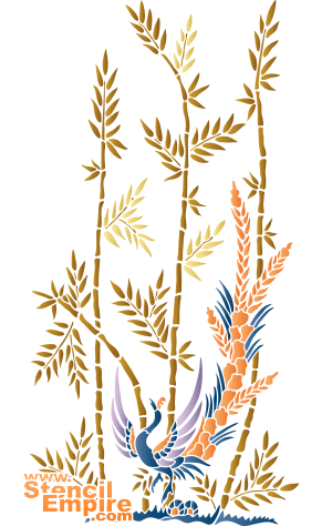 Vogel und Bambus - Schablone für die Dekoration