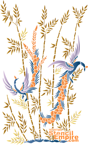 Vögel und Bambus 1 - Schablone für die Dekoration