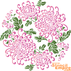 Medaillon im Orientalstil mit Chrysanthemen 2 - Schablone für die Dekoration
