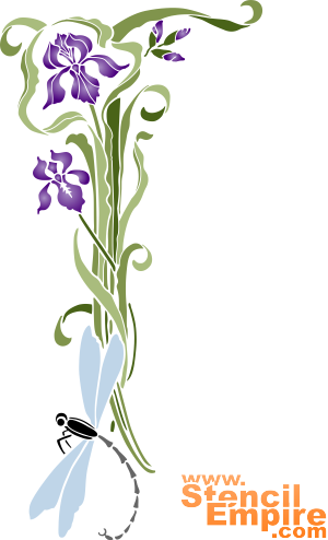 Schwertlilie und Libelle (Schablonen für die Ecken)