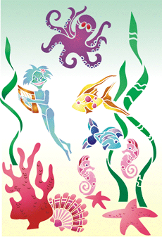 Oktopus und Freunde - Schablone für die Dekoration