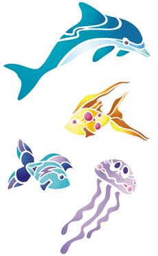Delphin und Freunde - Schablone für die Dekoration