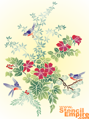 Blüten und Vögeln - Schablone für die Dekoration