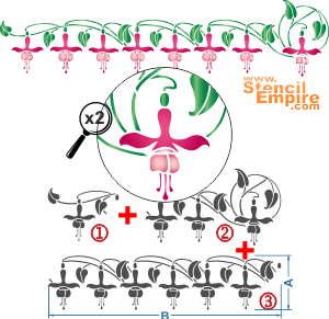 Horizontale Fuchsien - Schablone für die Dekoration