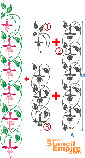 Vertikalen Motiven aus Fuchsien - Schablone für die Dekoration