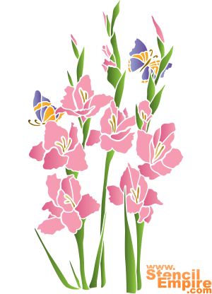 Gladiolen und Schmetterlinge - Schablone für die Dekoration