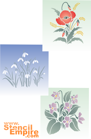 Mohn, Schneeglöckchen, Kornblume - Schablone für die Dekoration