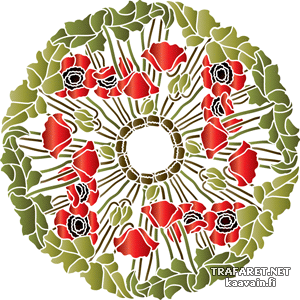 Rosette mit Mohnblumen 35 - Schablone für die Dekoration