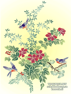 Blüten und Vögeln 29 - Schablone für die Dekoration