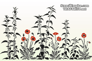 Brennnesseln und Mohnblumen  (Schablonen des Blätter und Gras Design)
