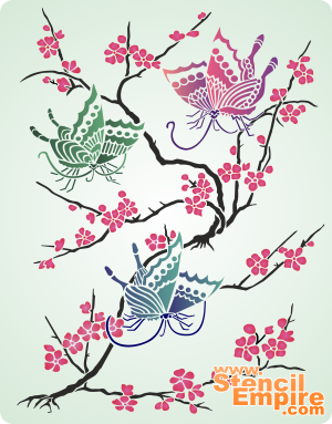 Sakura und Schmetterlinge - Schablone für die Dekoration
