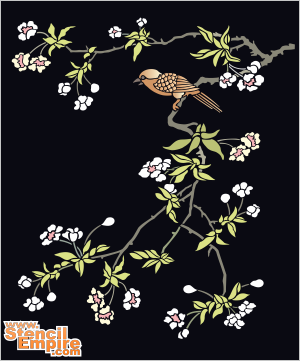 Vögel auf dem Sakura Zweig - Schablone für die Dekoration