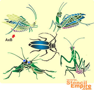 Fünf Insekten - Schablone für die Dekoration