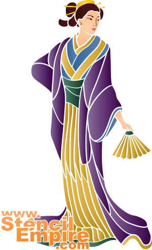 Geisha mit Fächer - Schablone für die Dekoration