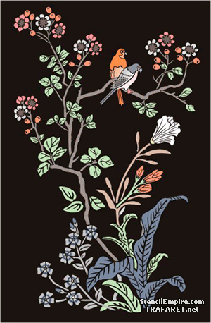Orientalisches Vögel auf dem Zweig - Schablone für die Dekoration