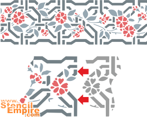 Bordürenmotiv mit Gitter und Rosen (Schablonen für die Wandkanten  in ethnischen Stil)