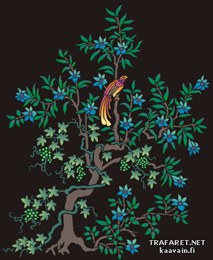 Baum, Weinstock und kleine Vogel (Schablonen für Bäume zeichnen)