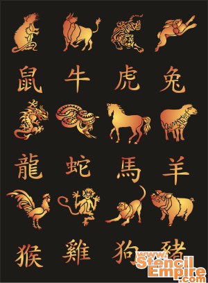 Chinesischer Tierkreis - Schablone für die Dekoration