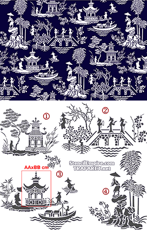 Tapete mit Pagoden - Schablone für die Dekoration