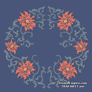 Kreisförmiges Motiv mit Chrysanthemen - Schablone für die Dekoration
