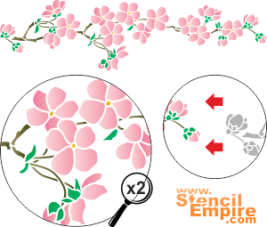 Bordürenmotiv mit Japanische Kirsche 04 - Schablone für die Dekoration