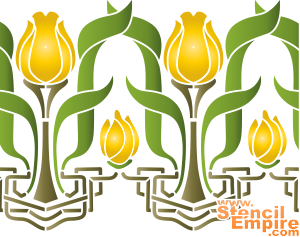Drei Tulpen im Jugendstil - Bordüre - Schablone für die Dekoration