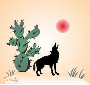 Präriewolf und Kaktus - Schablone für die Dekoration