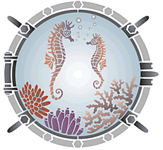 Seepferdchen inmitten von Bullauge - Schablone für die Dekoration