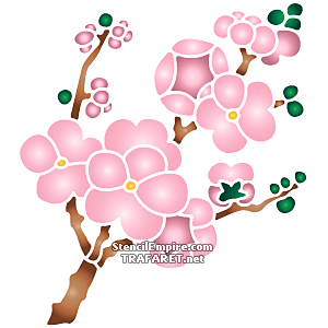 Japanische Zierkirsche Blüten am Zweig A - Schablone für die Dekoration