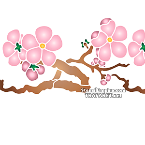 Japanische Zierkirsche Blüten am Zweig 08b - Schablone für die Dekoration