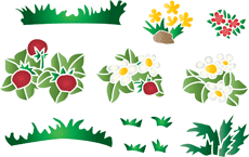 Blumen, Gras und Beeren - Schablone für die Dekoration