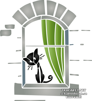 Katze auf der Fensterbank 05 - Schablone für die Dekoration