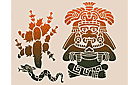 Gott und Kaktus - schablonen mit der azteken und maya-symbole