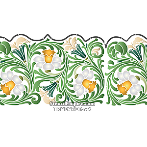Breites bordüre mit Narzissen und Blätter - Schablone für die Dekoration