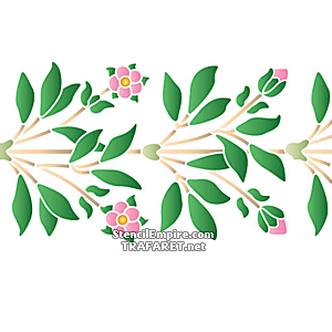 Bordürenmuster - Zweige der wilden Rose mit Blüten und Knospen - Schablone für die Dekoration