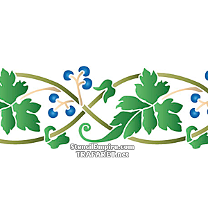 Bordürenmuster mit Zweige und blaue Beeren - Schablone für die Dekoration