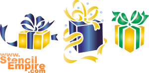 Drei Kisten mit Geschenken - Schablone für die Dekoration