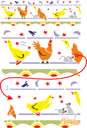 Abend in Hühnerstall - Schablone für die Dekoration